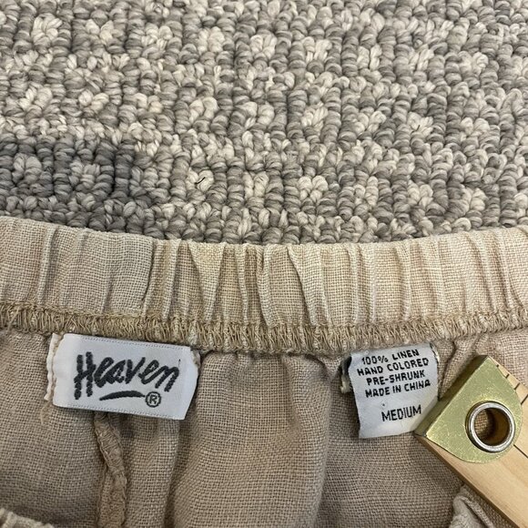 Heaven Pants Womens Medium 100% Linen Wide Leg Beige Pull On Cropped Ankle High - Picture 2 of 7